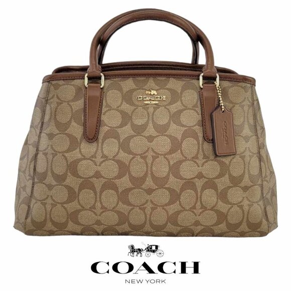 Coach Handbags - AUTHENTIC VINTAGE COACH Signature Margot Carryall Satchel, Coated Canvas - Brown
